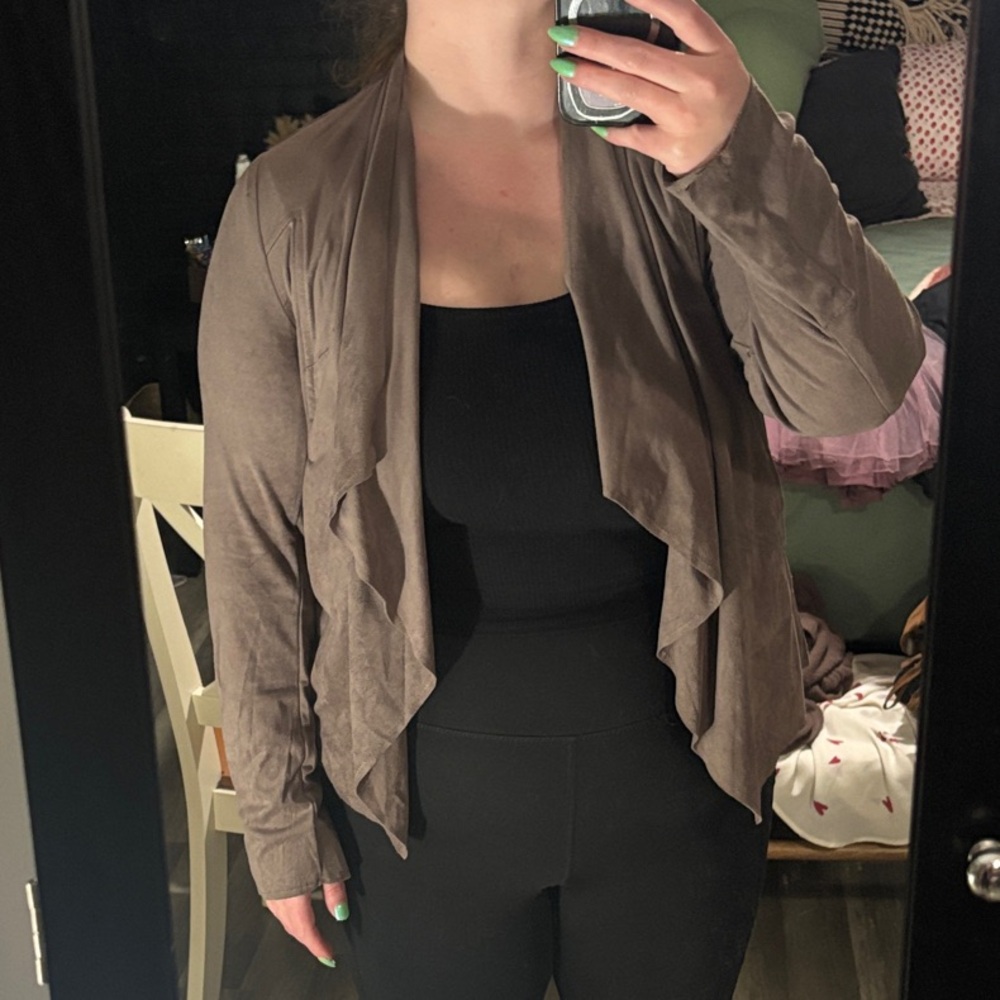 Kut from the Kloth Taupe Open-Front Draped Cardigan